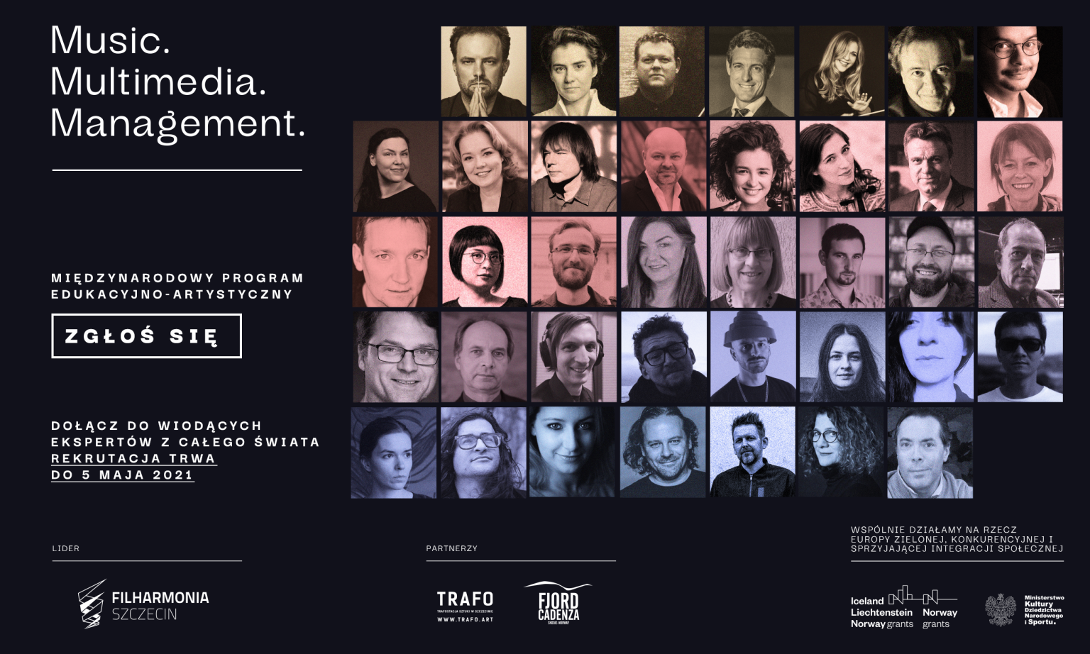 Plakat projektu. Twarze uczestników. Napis zgłoś się