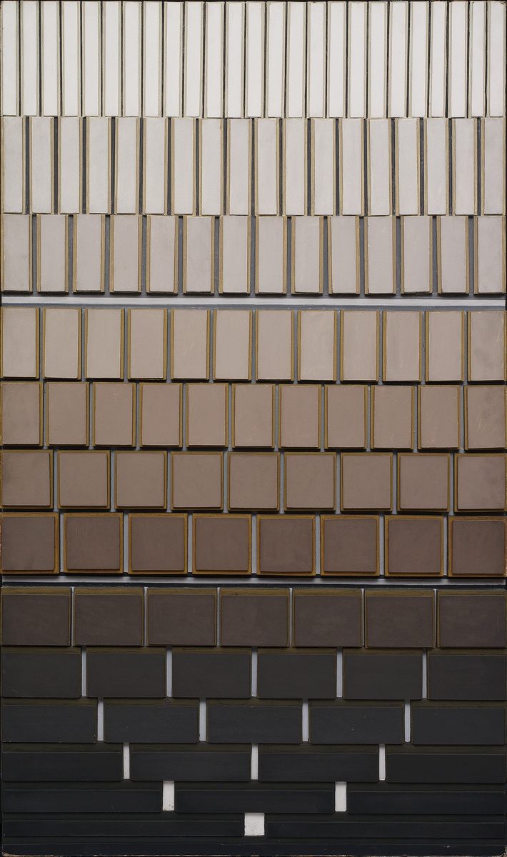 Jerzy Rosołowicz, Epitafium-tryptyk pionowy, 1966-67, relief, masa plastyczna, drewno, MS/SN/M/630, @ Muzeum Sztuki, Łódź.