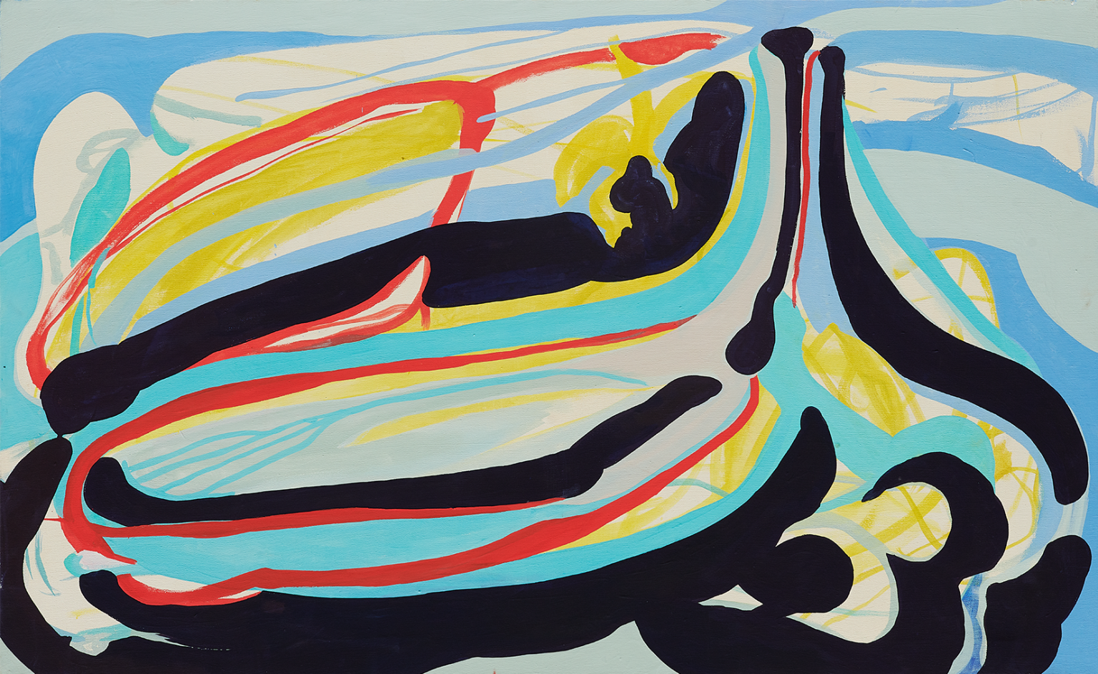 Anna Rutkowska, "Wypływ", 2022, tempera jajeczna, płótno, 80 x 130 cm. Fot. Adam Gut