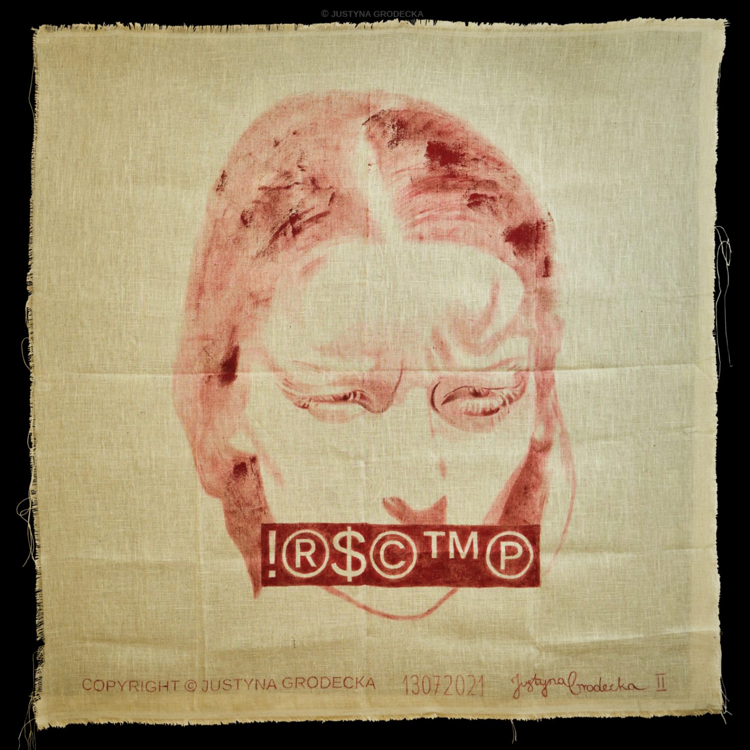 Justyna Grodecka, "Red face with symbols", 2021.