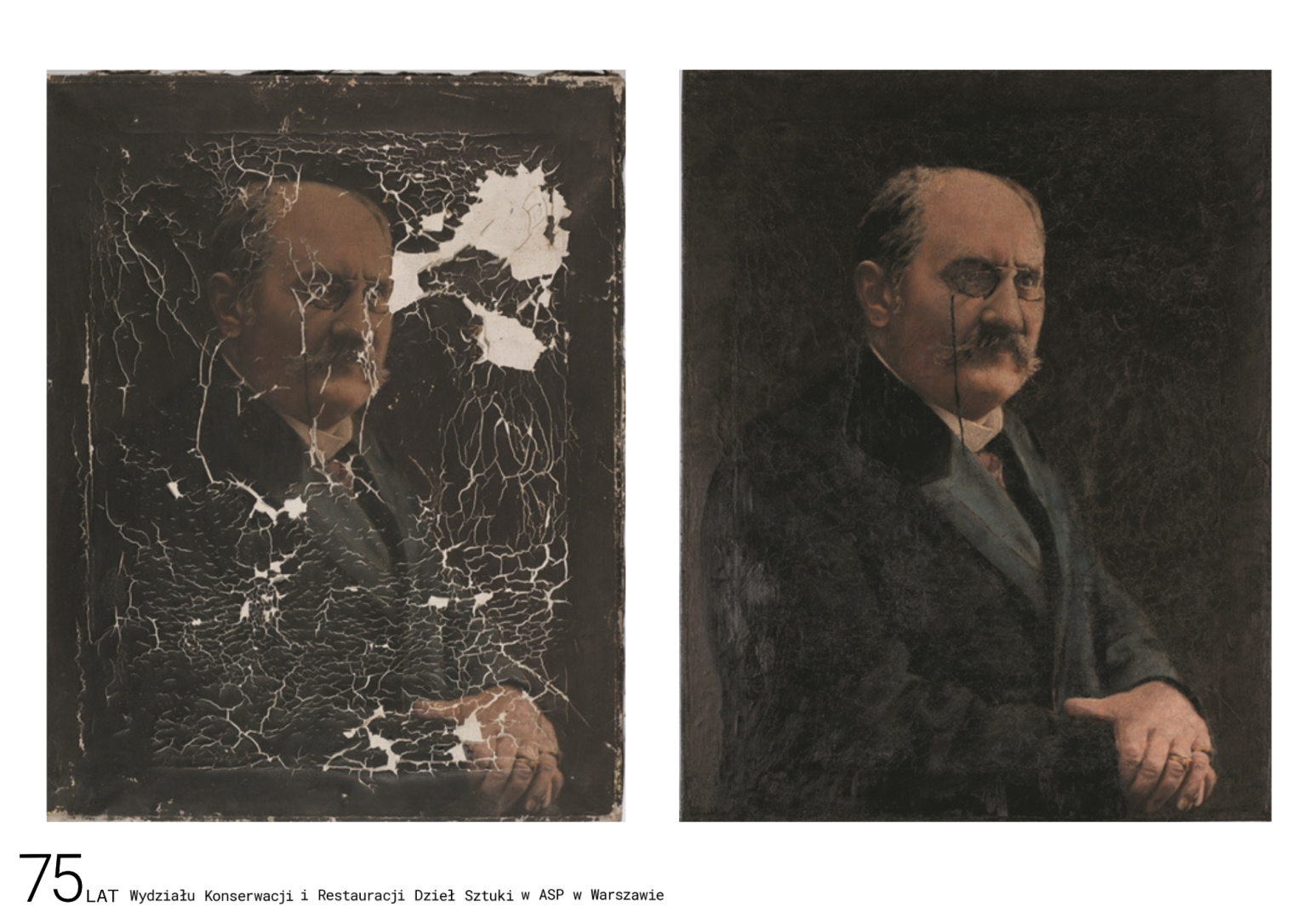 Dwa zdjęcia obrazu przed i po pracach konserwatorskich