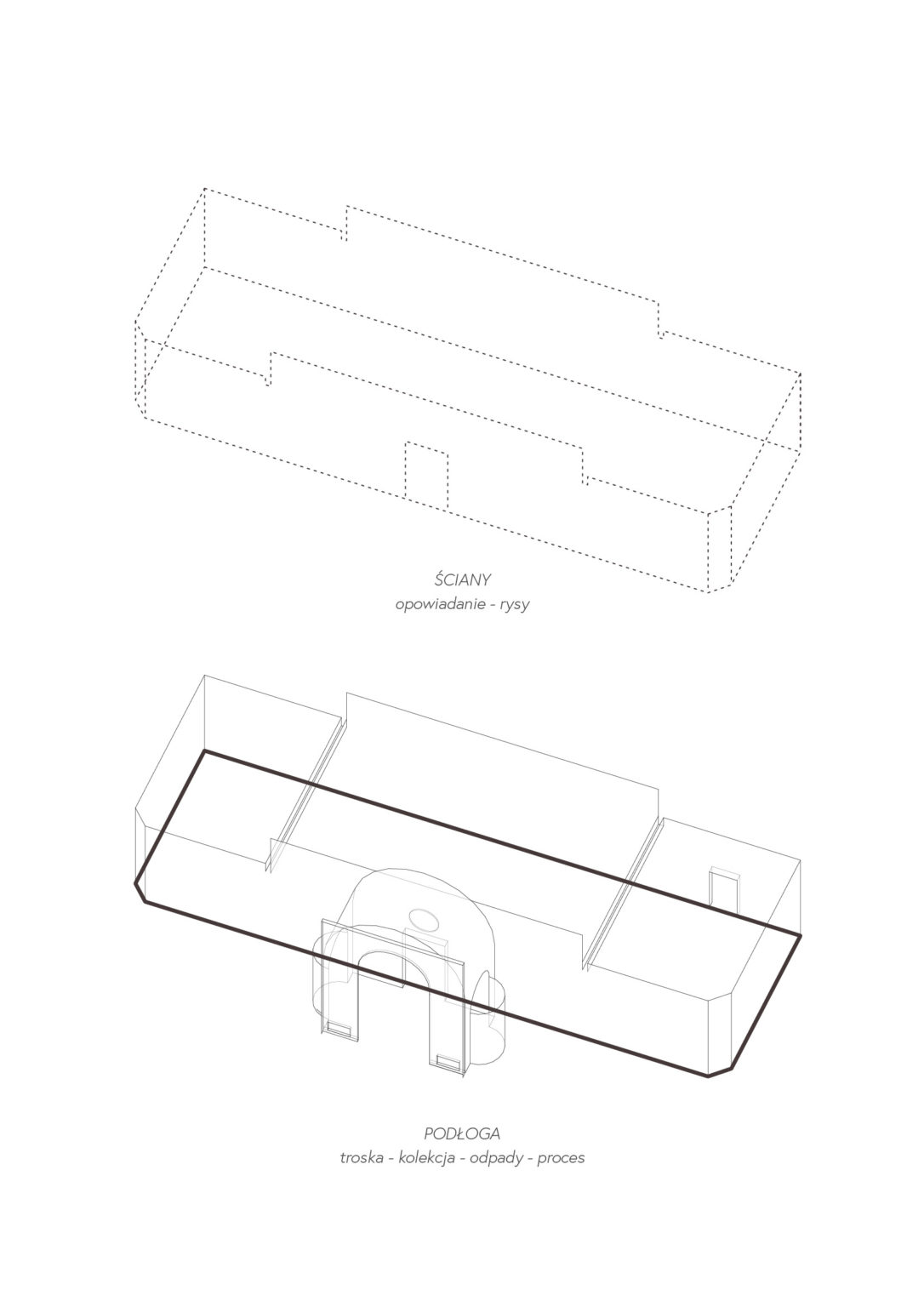Kuratorski projekt wystawy pt. "Miejsce Troski" Agnieszki Kacprzak i Iwony Kalenik z III Pracowni Projektowania Wnętrz Wydziału Architektury Wnętrz ASP w Warszawie.