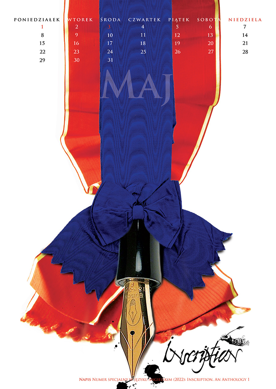 W tle karty z kalendarza wstążka orderu z której wyłania się stalówka pióra wiecznego