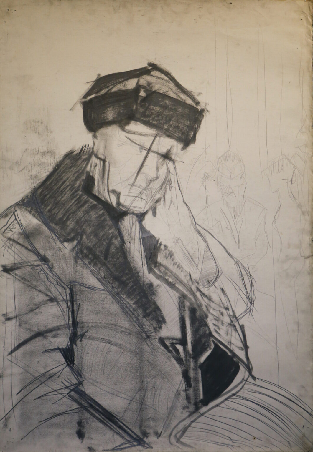 "Model N.N w palcie", Andrzej Zwierzchowski, 1977, ołówek, 100 x 70 cm