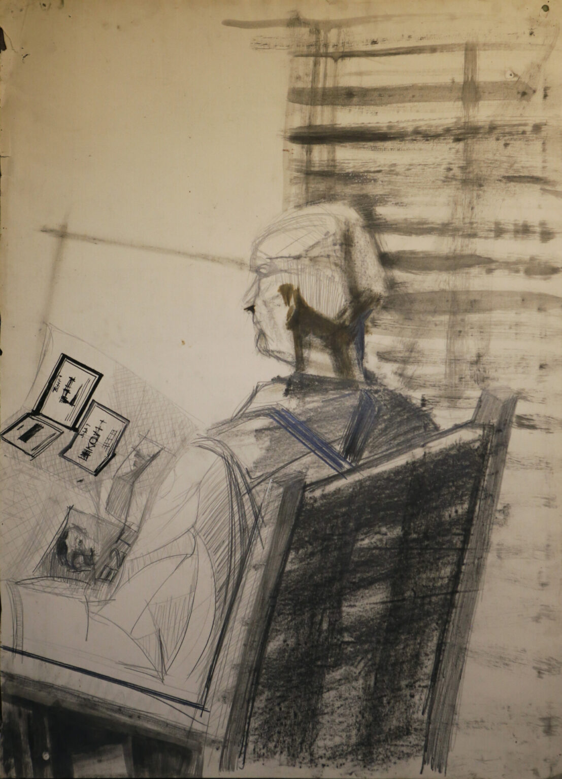 4.	"Model N.N z gazetą", Andrzej Zwierzchowski, 1977, ołówek, tusz, 100 x 70 cm