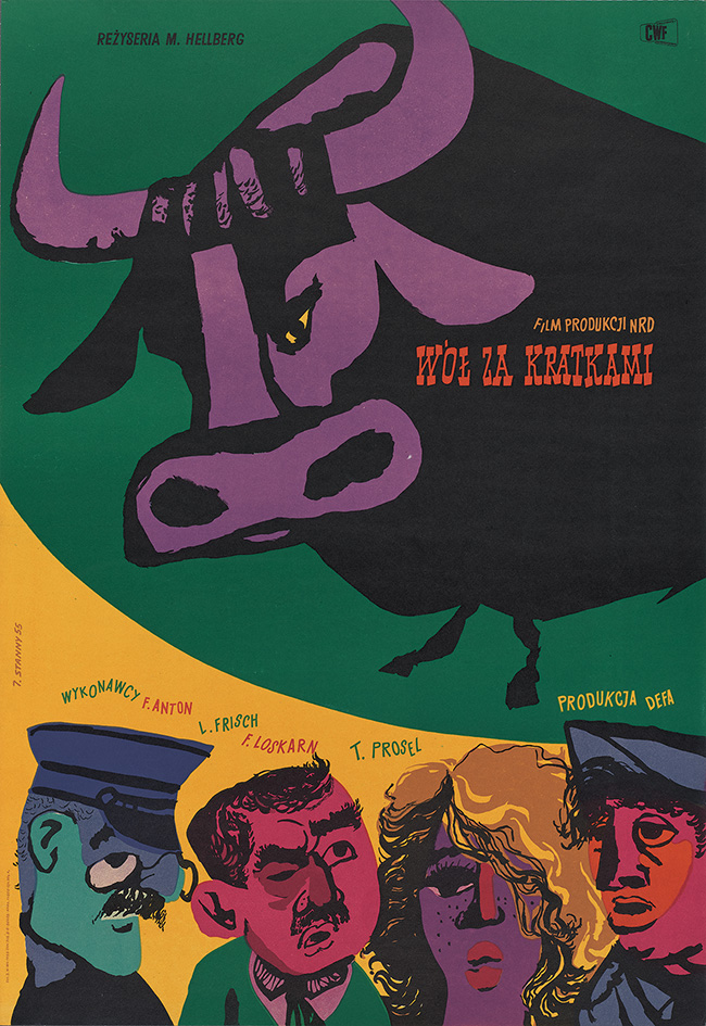 W górnej części plakatu narysowany wół, poniżej narysowane twarze 4 osób