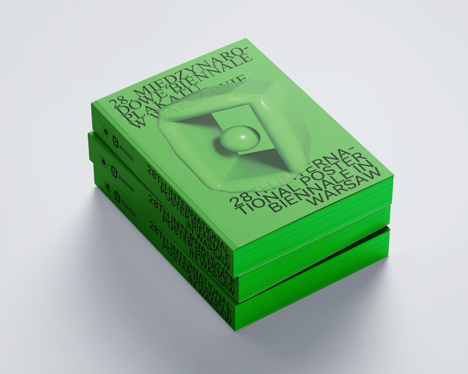 Ułożone w kolumnę 3 katalogi. Na okładce logo oraz napis w języku polskim i angielskim 28. miedzynarodowe biennale plakatu w Warszawie