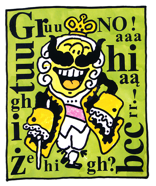 Roześmiana postać z koroną na głowie