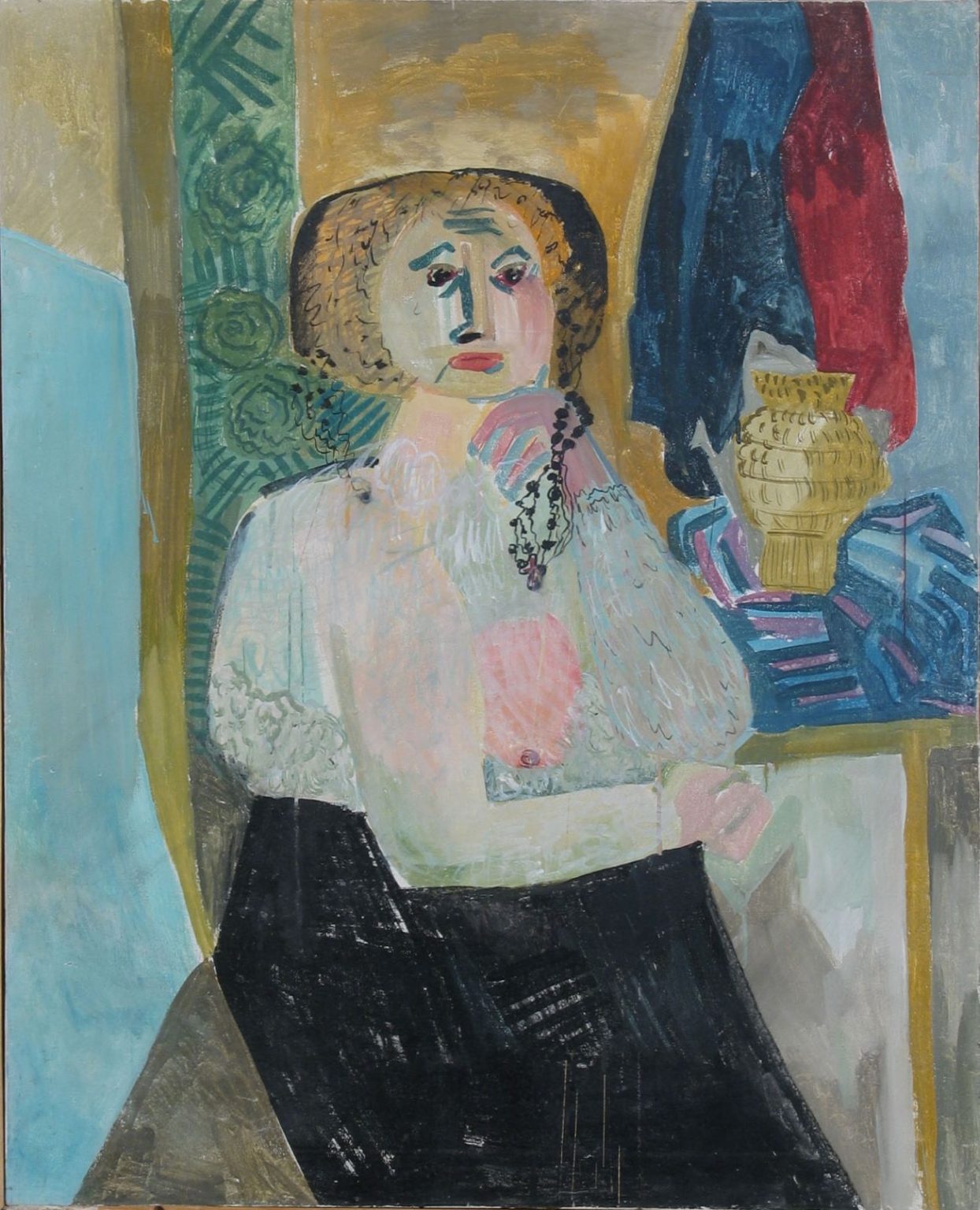 Portret siedzącej przy stole kobiety