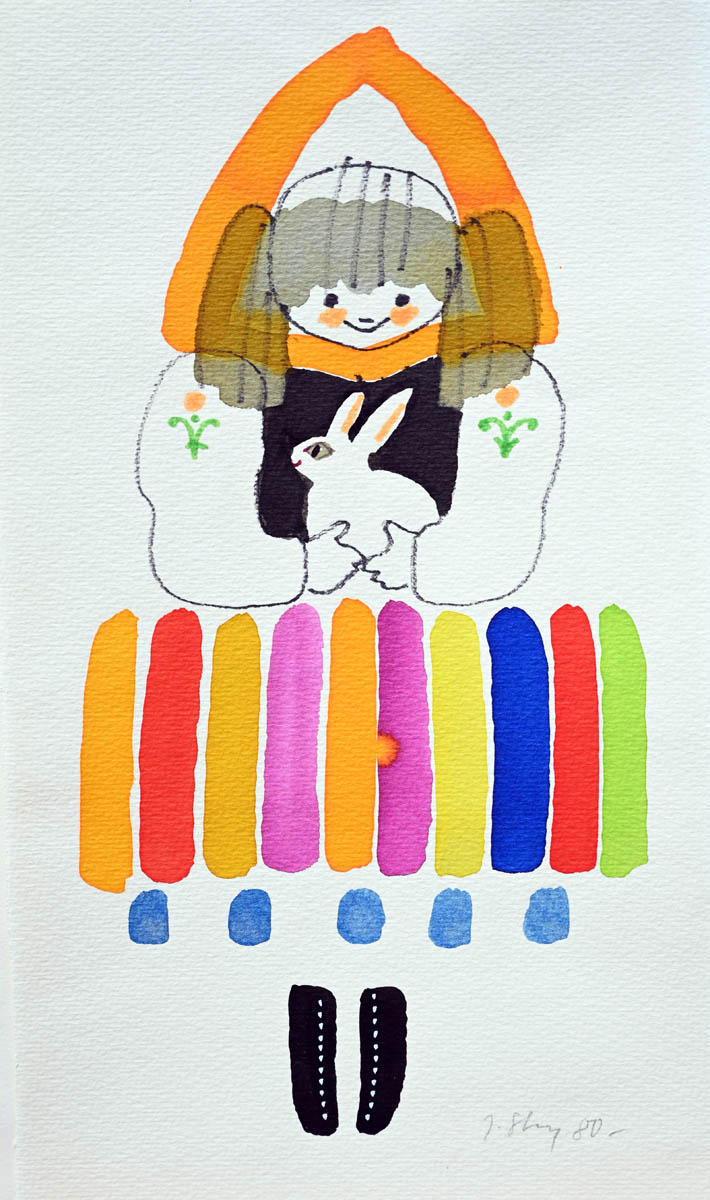 Obrazek przedstawiający dziewczynkę trzymającą w rękach królika