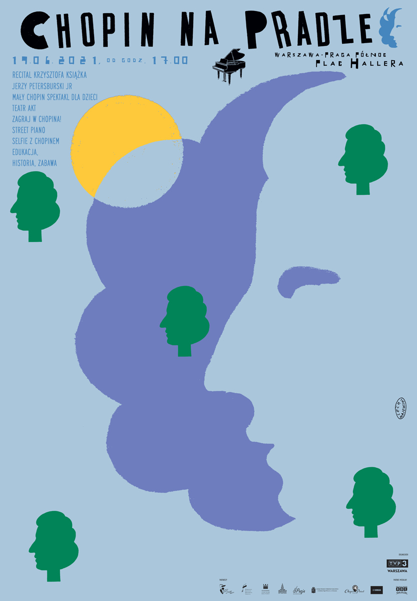 Kolorowe motywy graficzne na błękitnym tle