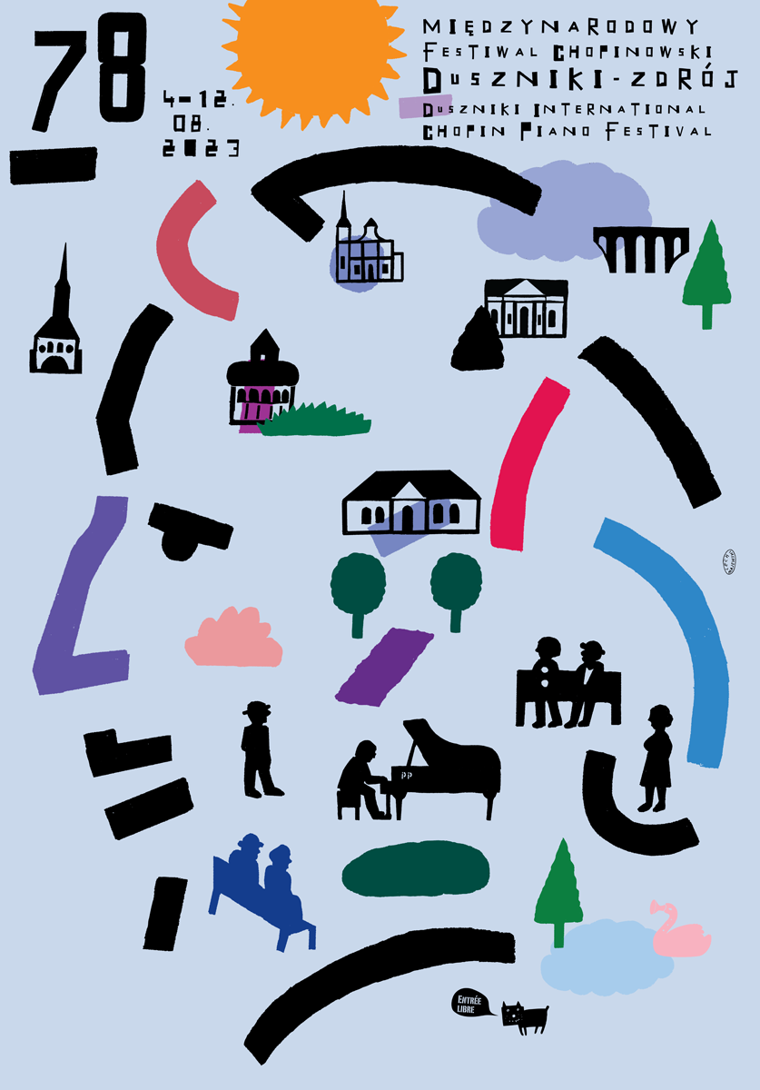 Elementy graficzne tworzące obrys twarzy na błękitnym tle