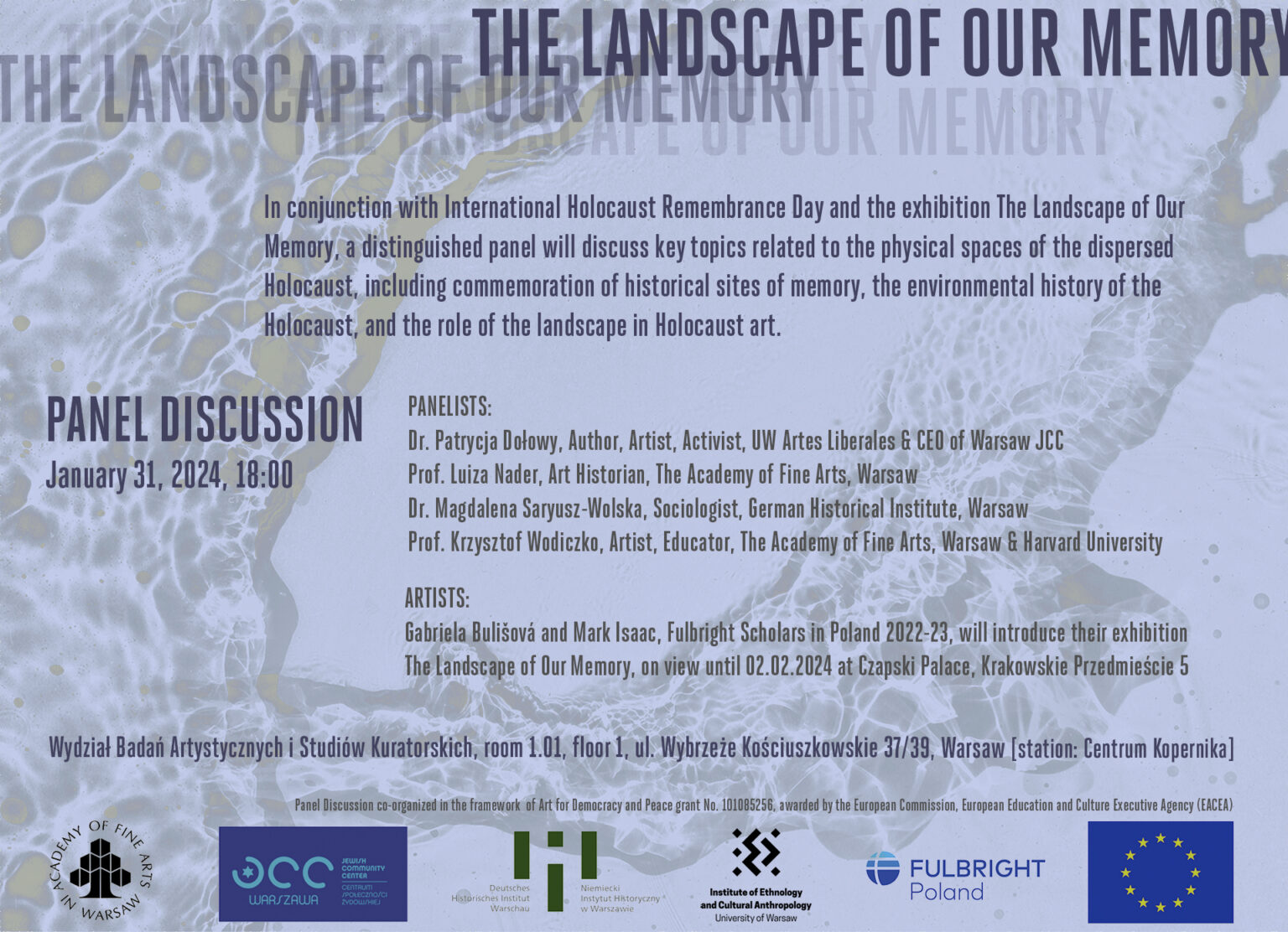 Plakat z informacjami na niebieskim tle.