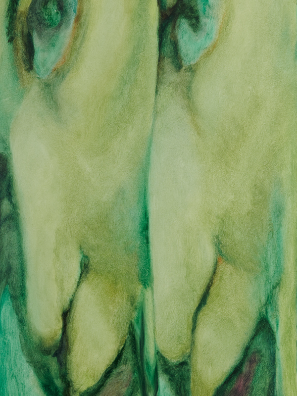 Malarskie ujęcie powielonej twarzy w odcieniach zieleni