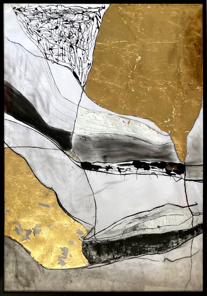 Abstrakcyjna grafika w odcieniach szarości i złota