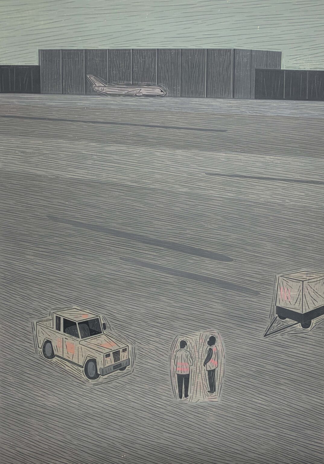 Drzeworyt w odcieniach szaro-błękitnych