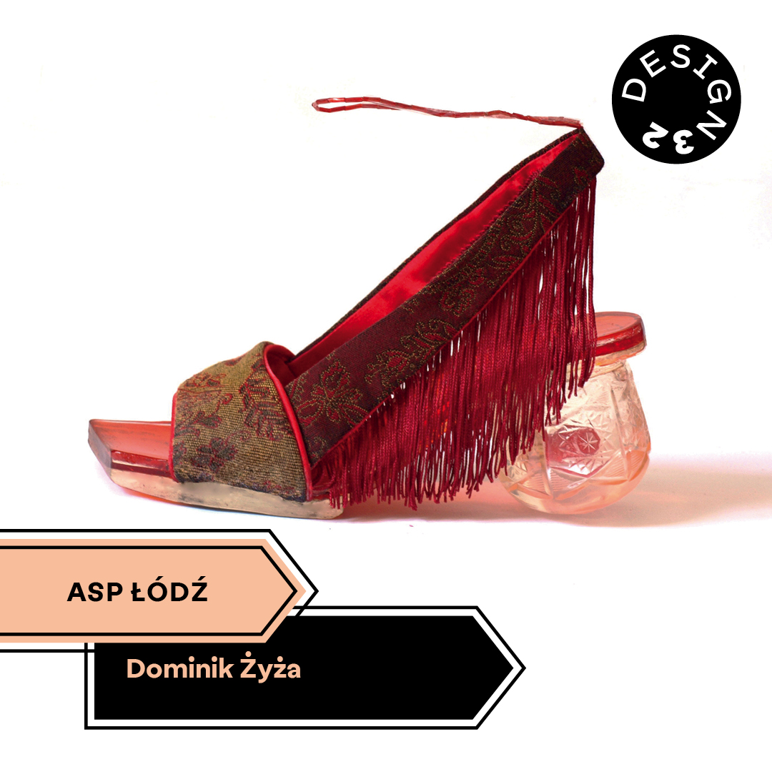 Oryginalny but z czerwonymi frędzlami i przeźroczystym obcasem