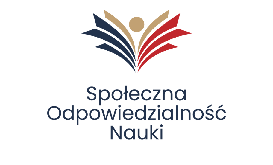Logotyp z tekstem: Społeczna Odpowiedzialność Nauki
