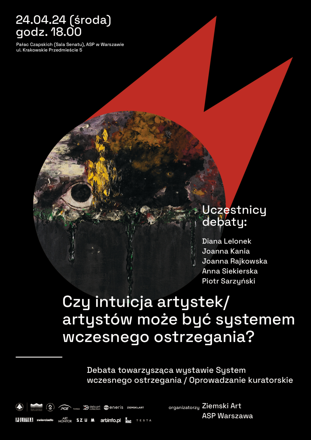 Kula ziemska w ciemnych barwach; o smutnych oczach przypominających czarne dziury; z czerwonym elementem graficznym. Białe napisy