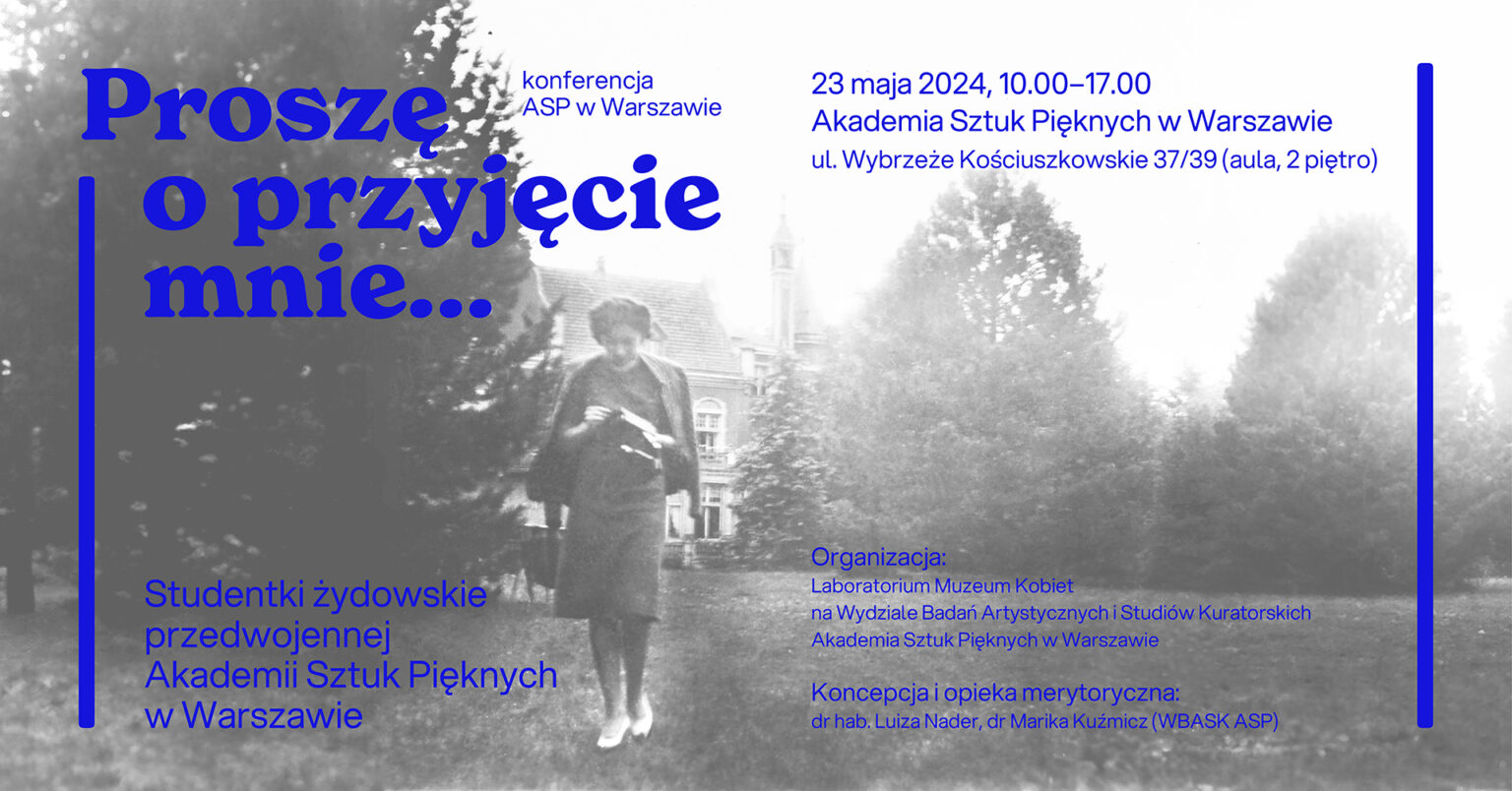 Archiwalne zdjęcie przedstawiające młoda kobietę wśród zieleni. Infografika i pionowe elementy graficzne w kolorze kobaltowym