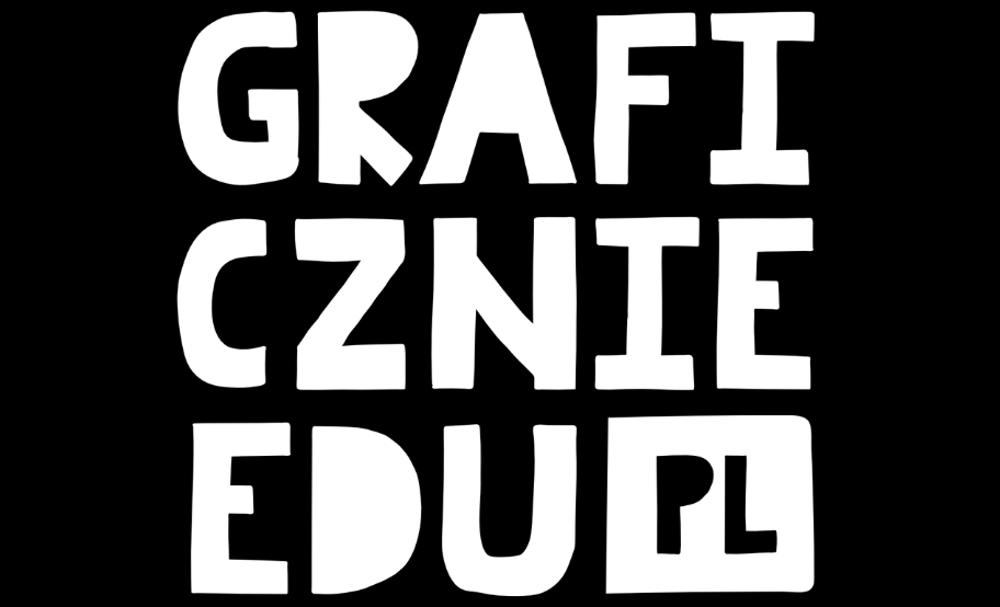 Białe liternictwo - wersaliki - układające się w scentrowany blik tekstu złożony z 3 wierszy: GRAFI, CZNIE, EDUPL