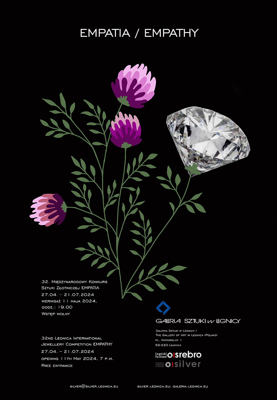 kwiaty w kolorze różowym, diament na czarnym tle