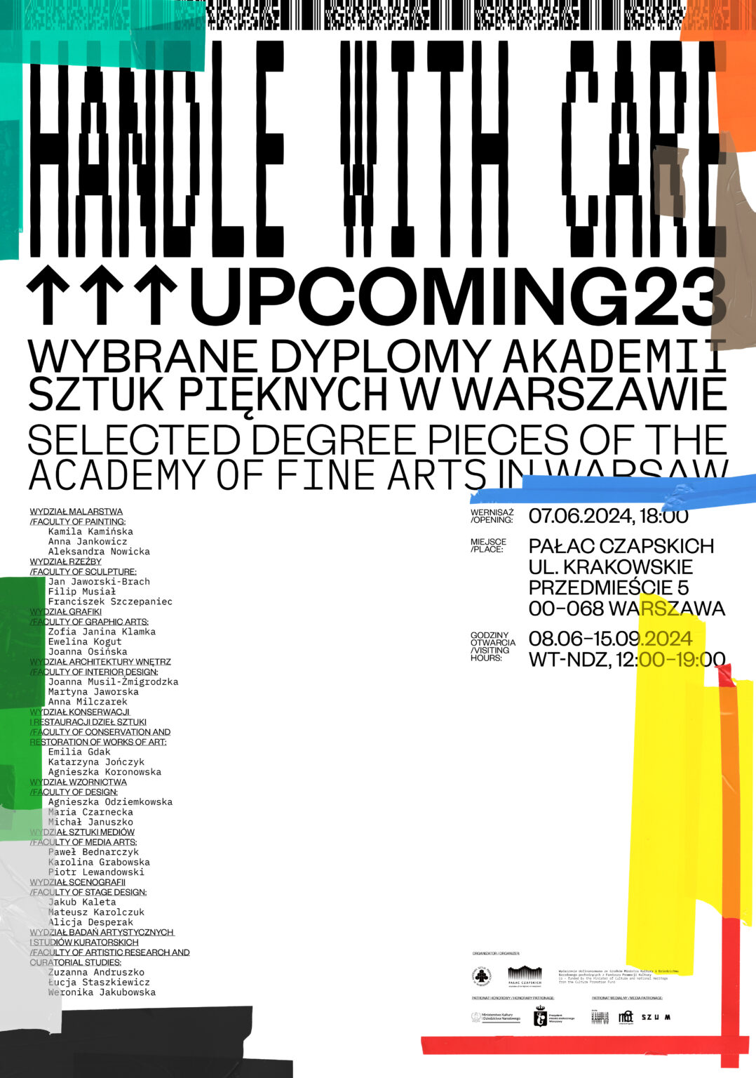plakat z informacjami o wystawie i elementami graficznymi, nawiązująca do danych na przesyłce
