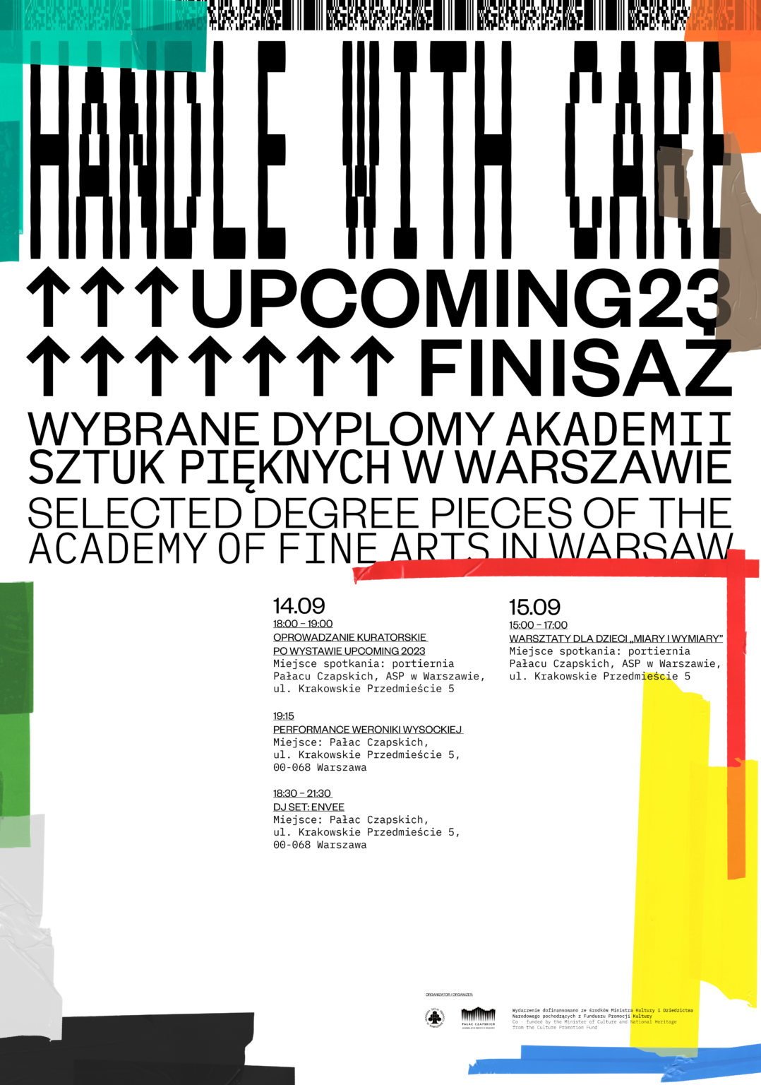 plakat z elementami kolorowych taś klejących