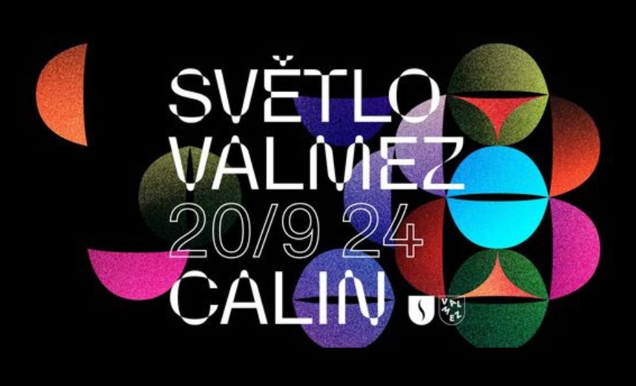 grafika z motywem kolorowych kół i białej typografii