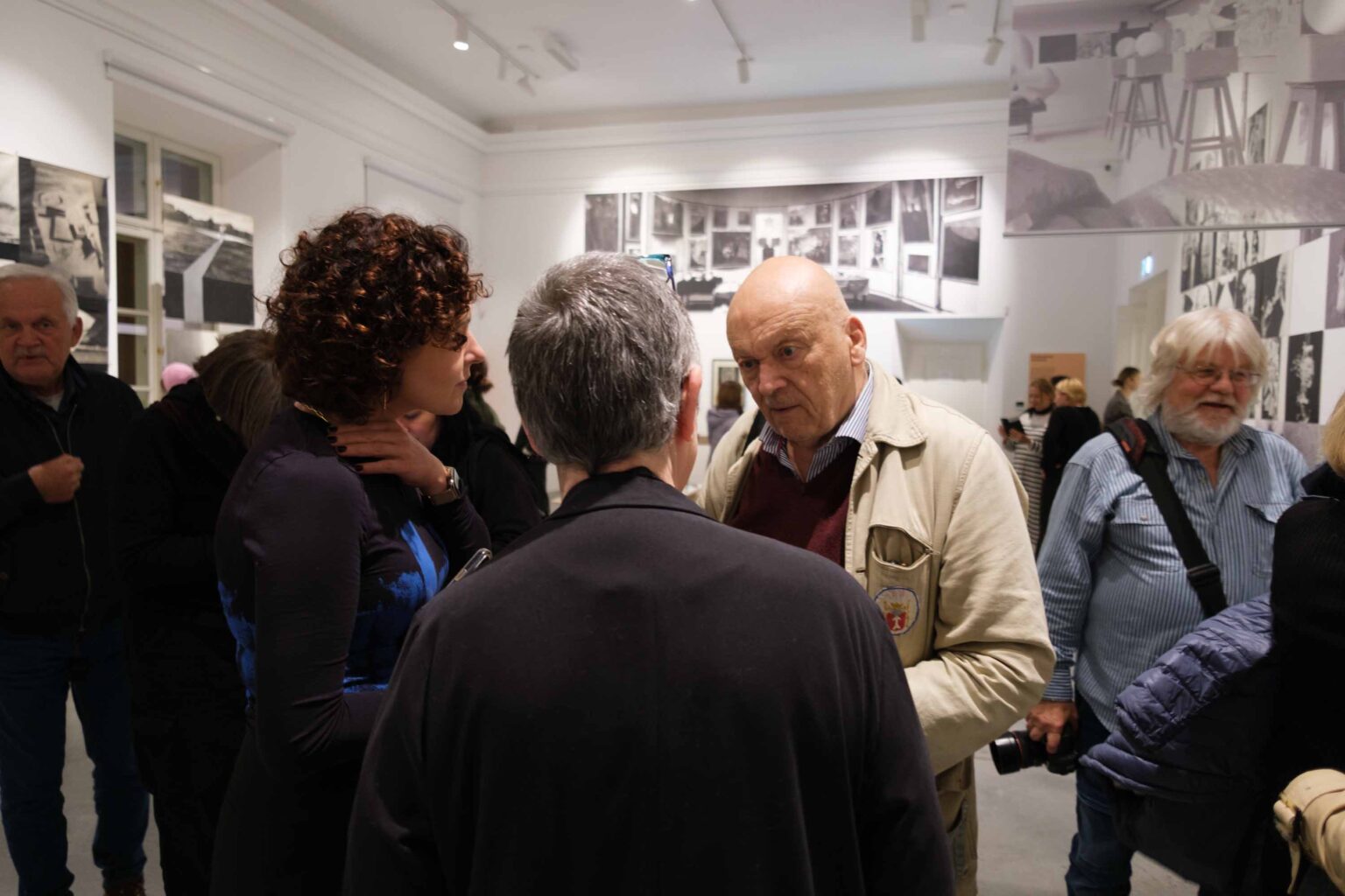 zwiedzający, wystawa w tle