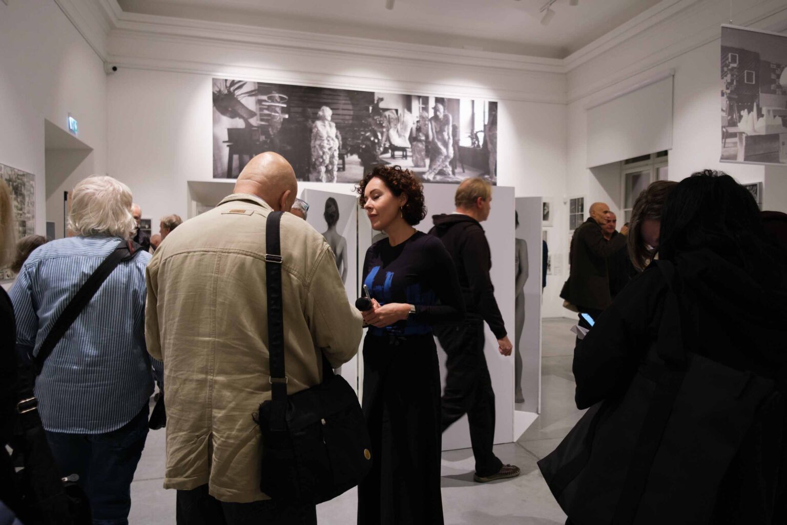 zwiedzający, wystawa w tle