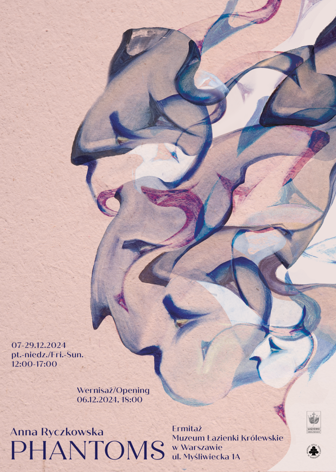 Plakat o pastelowym tle z elementami abstrakcyjnymi