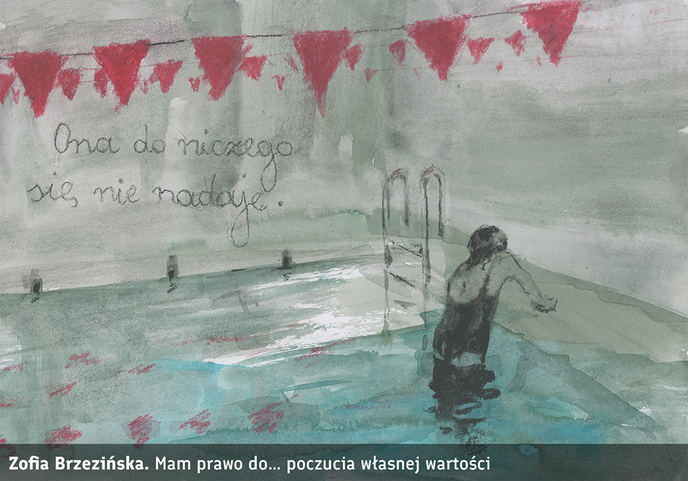 rysunek, osoba w basenie