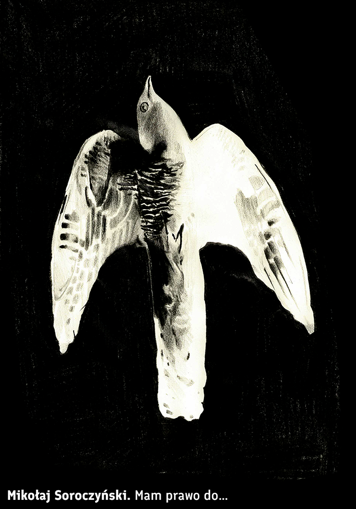 rysunek, biały ptak na czarnym tle