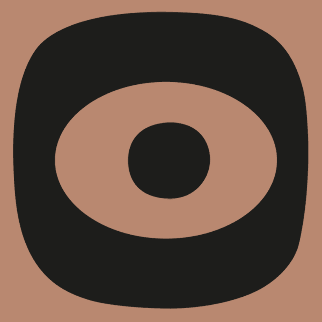 animacja: czarny motyw graficzny przedstawia oko z ruchomą źrenicą, jasnobrązowe tło