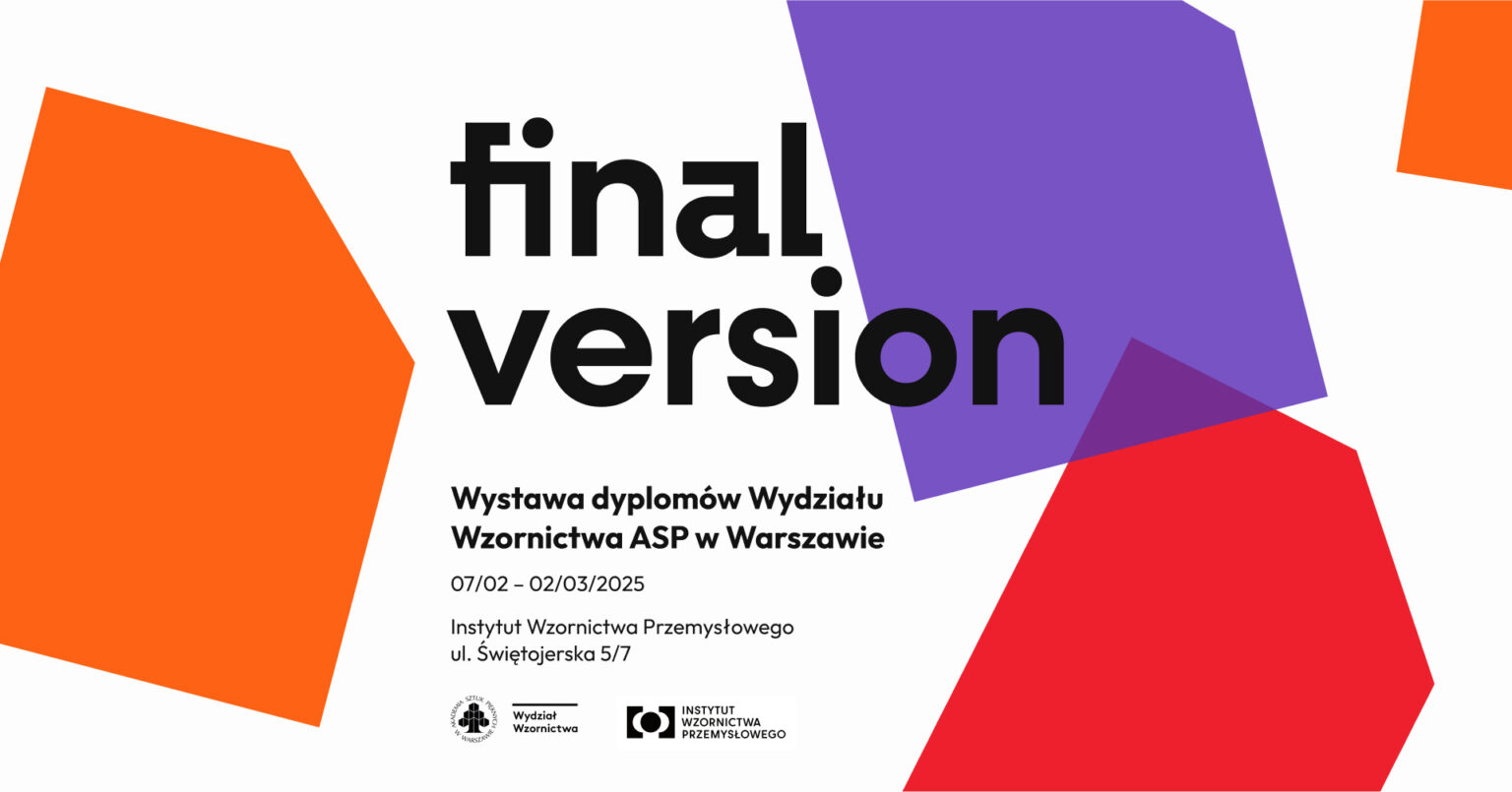 grafika zawiera geometryczne kształty w mocnych kolorach: fioletowym, pomarańczowym i czerwonym i napis