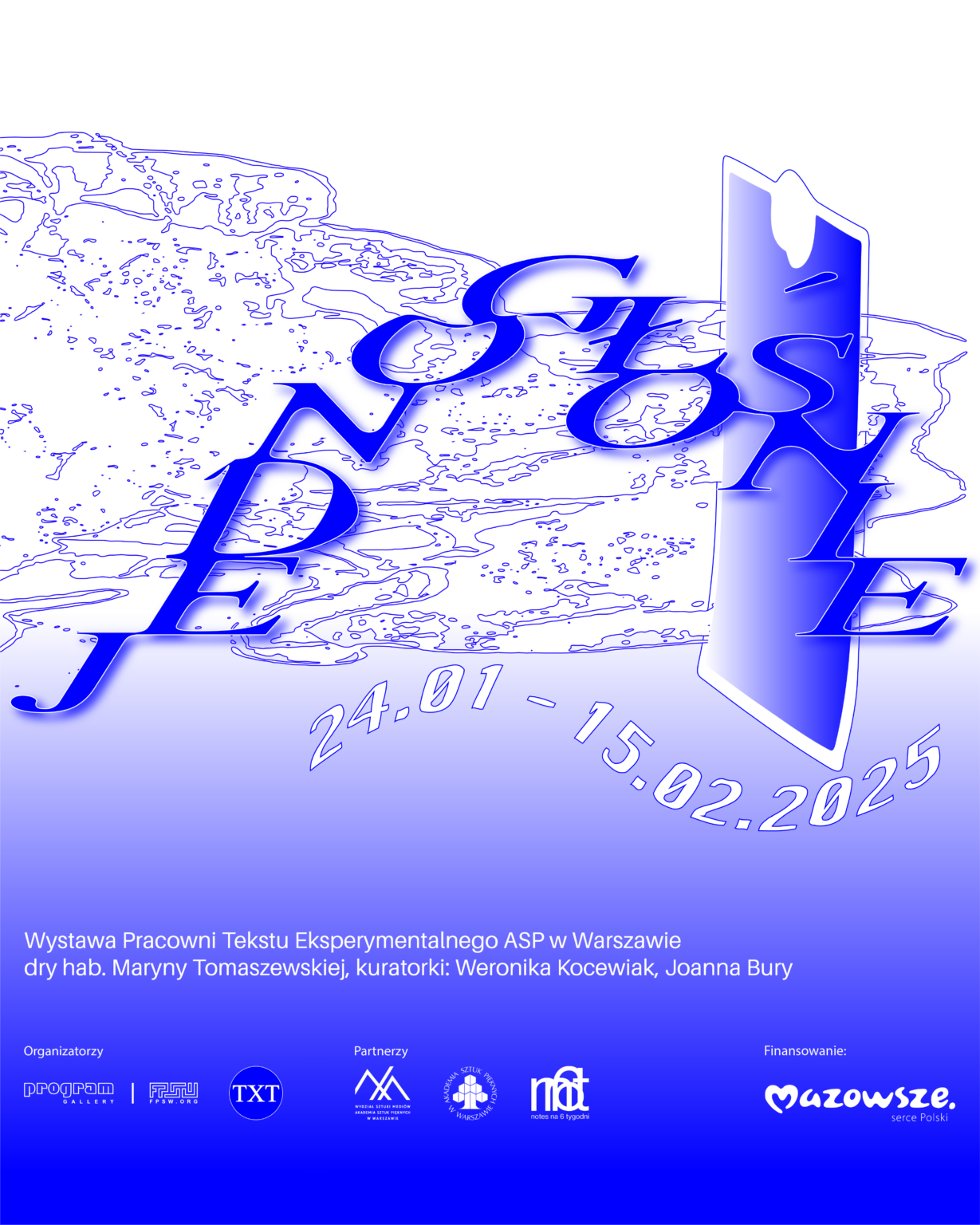 abstrakcyjna grafika z liternictwem; w jaskrawoniebieskim kolorze