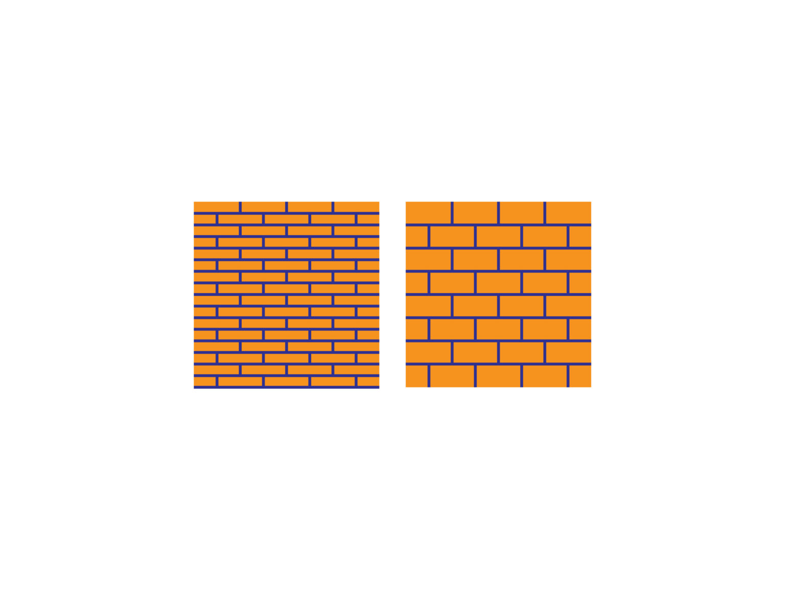 2 duże kwadraty pomarańczowe z narysowanymi liniami poziomymi i pionowymi w kolorze granatowym.