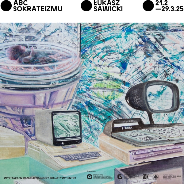 Abstrakcyjny obraz z motywami monitorów i klawiatur