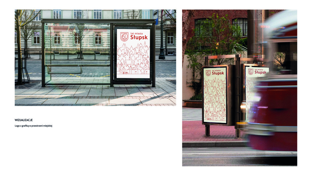 wizualizacja plakatów z logo na przystanku autobusowym