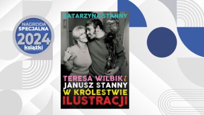 okładka książki w centrum, wokół koliste elementy graficzne