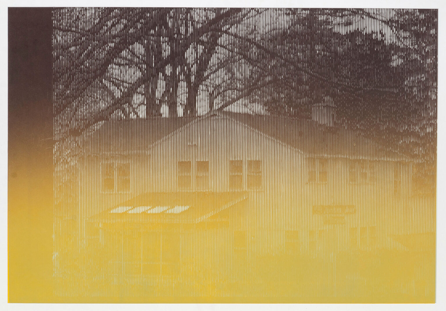 linoryt: dom, żółty kolor u dołu grafiki