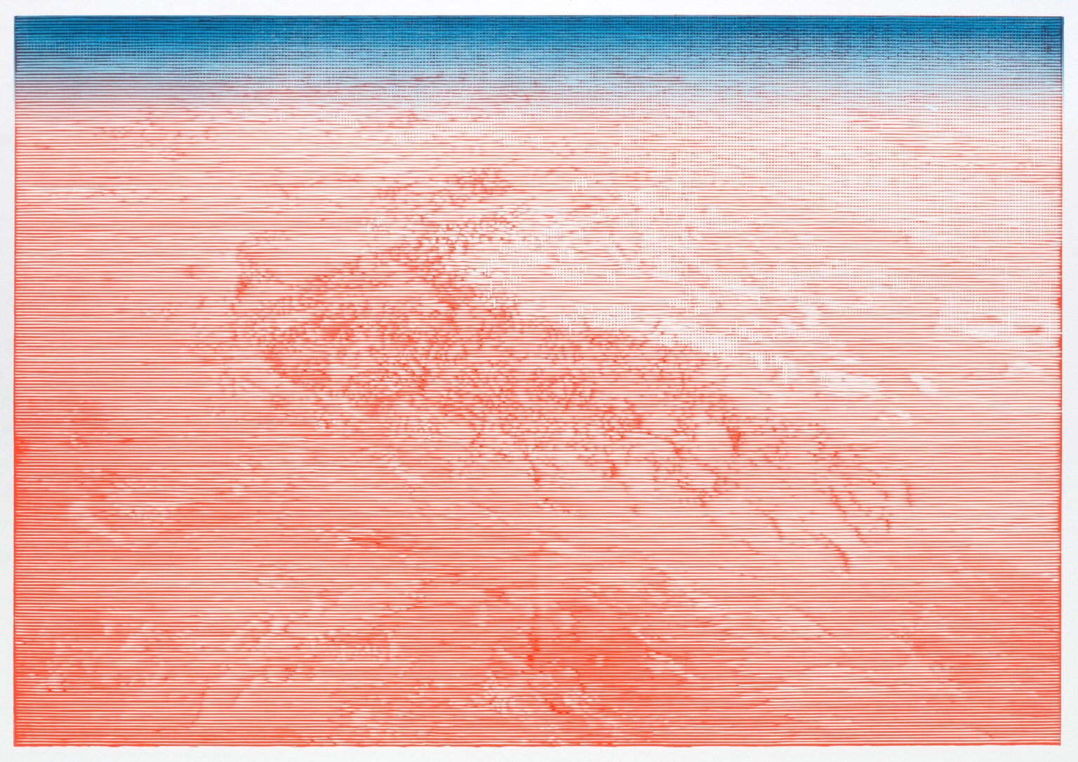 linoryt w kolorze czerwonym z wąskim górnym paskiem w kolorze niebieskim