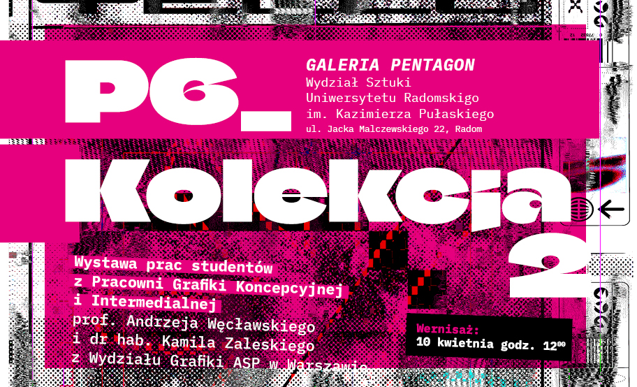 baner z fragmentem czarno-białej grafiki, tytułem "PG_Kolekcja 2" i różowym motywem kolorystycznym