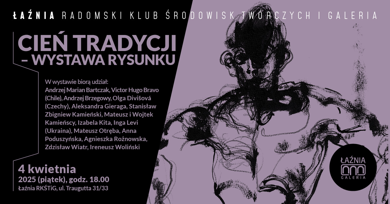 grafika z tekstem i fragmentem rysunku przedstawiającym postać męską