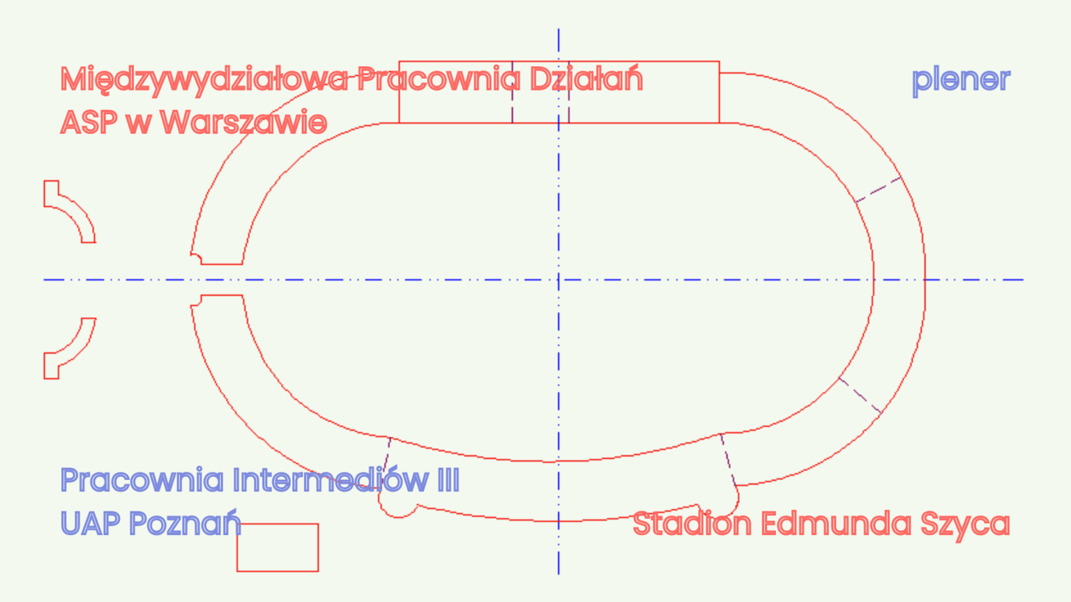 grafika w pastelowych kolorach przedstawia szkic stadionu i napisy