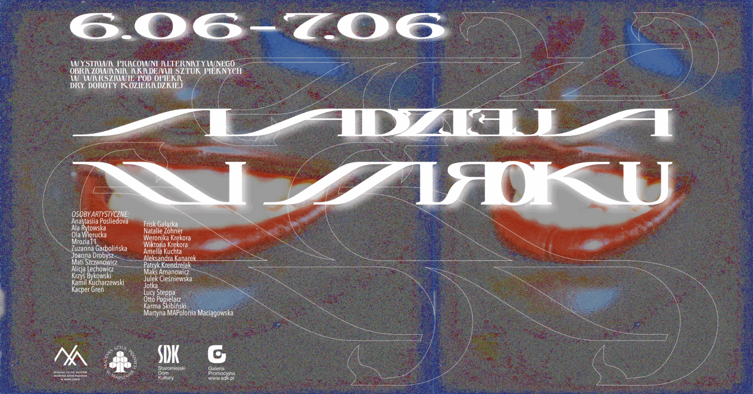 grafika z abstrakcyjnymi elementami graficznymi i białym liternictwem