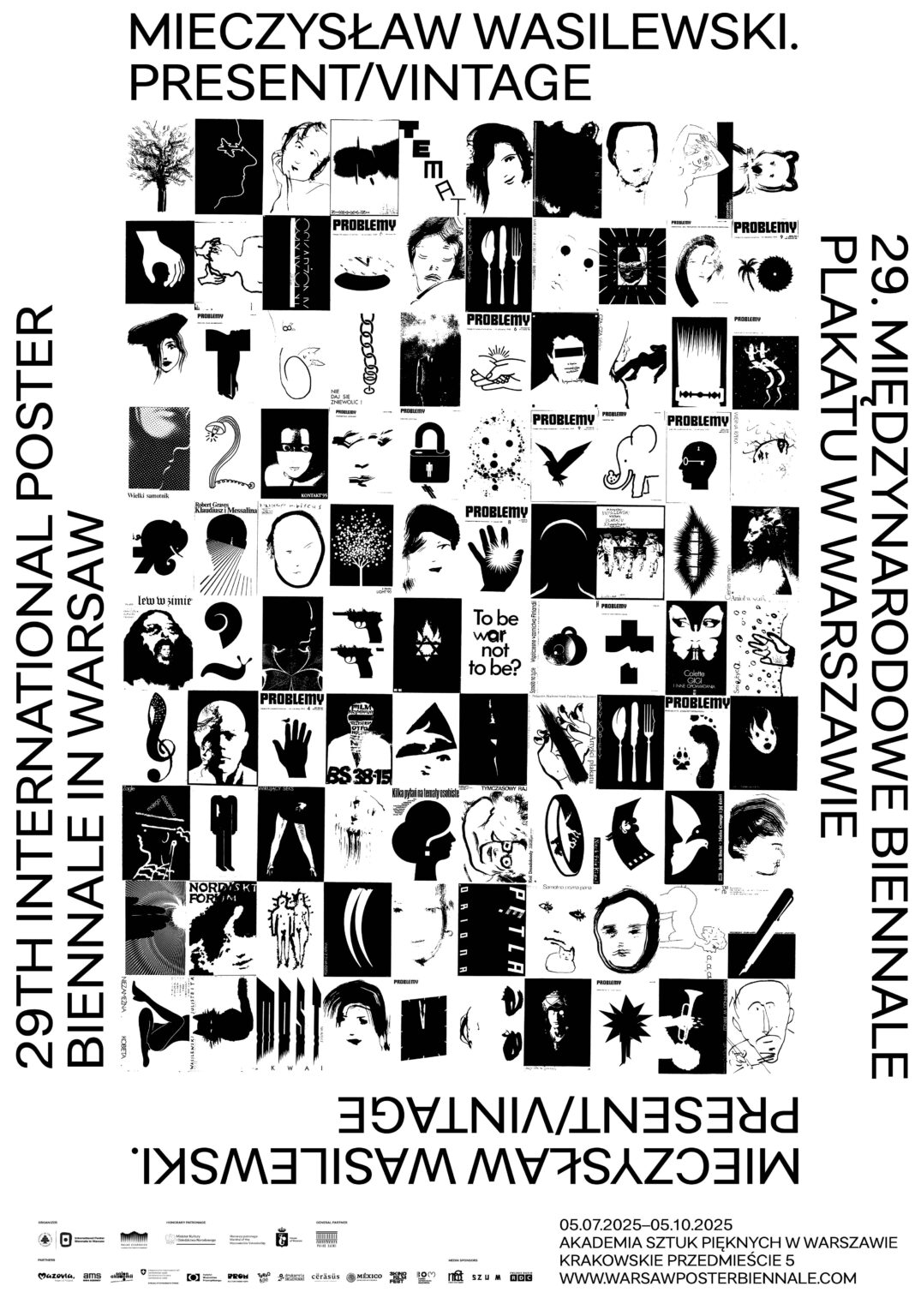 plakat zawiera kilkanaście małych, czarno-białych rysunków tworzących mozaikę i napisy