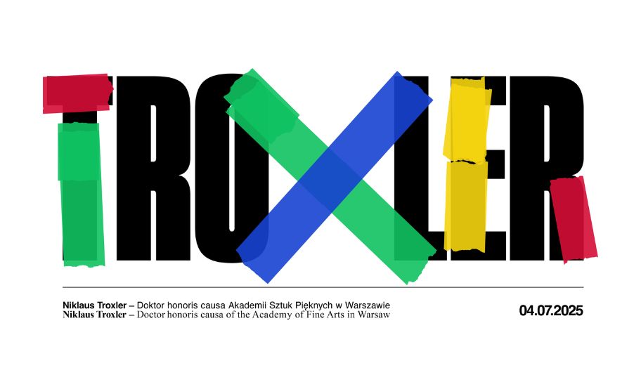 grafika zawiera napis wersalikami: "TROXLER" częściowo wykonany z kolorowych taśm klejących