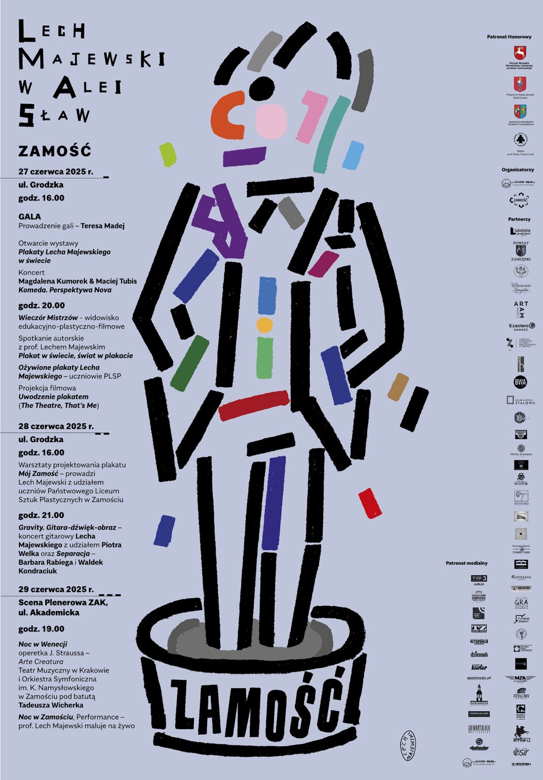 plakat zawiera ilustrację ludzika - statuetki i tekst (program wydarzeń)